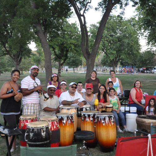 drum circle with my congeros at Benson Park in Aug
