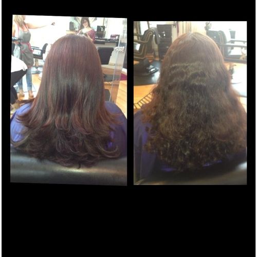 After and before of a keratin treatment