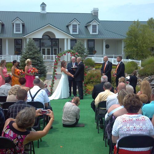 A wedding ceremony on the island green at Southern