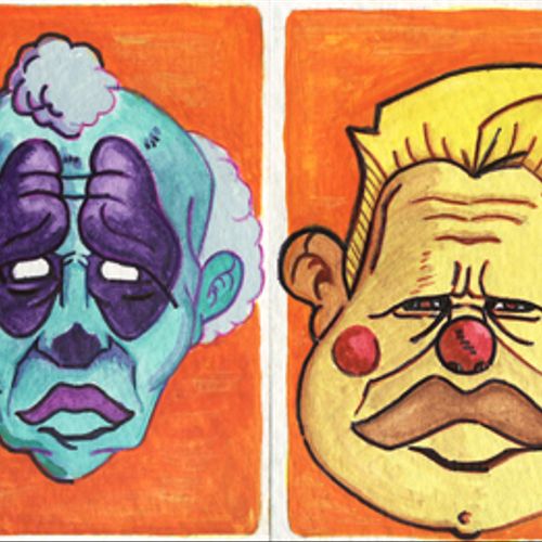 Sad Clowns Sketch Cards. Watercolor Medium.