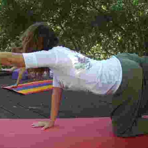 Yoga on the deck, in the garden.