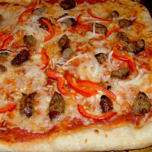 Thick Crust Sausage and Veggie Pizza!