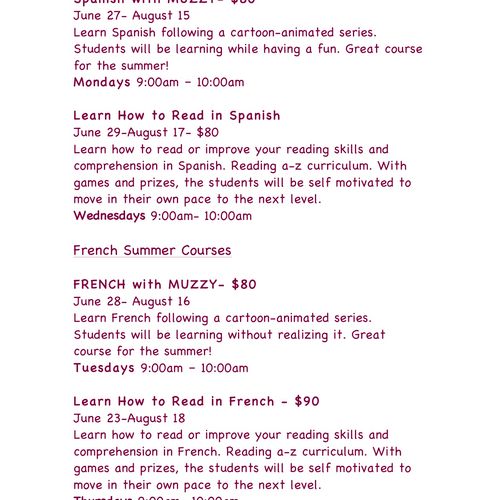 French or Spanish Lessons in the Summer