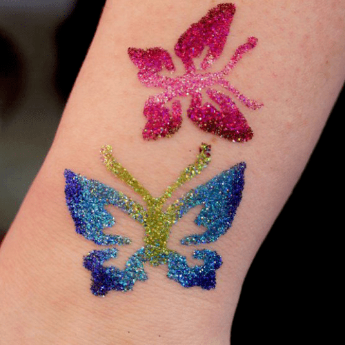 Glitter tattoos using stencils