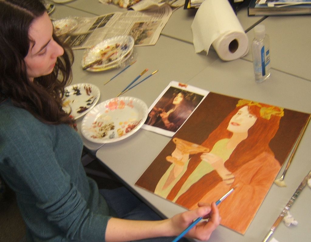 Teen student working.