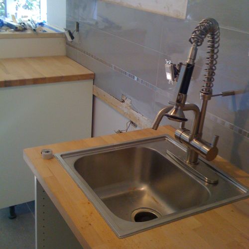 Plumbing, kitchen sink ruff-in, sink, faucet, garb