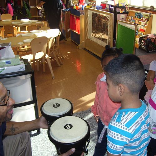 Giving children hands on experience with the bongo