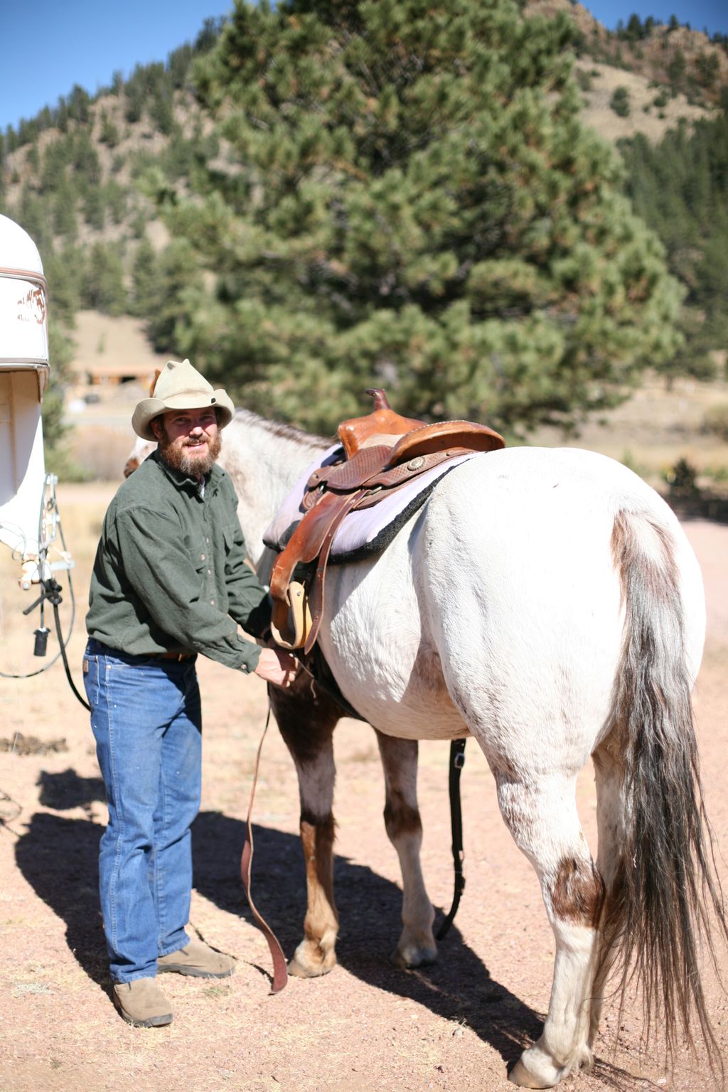 Justin saddling up.