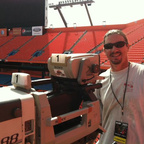 Setting up for a soccer game at Sun Life Stadium i