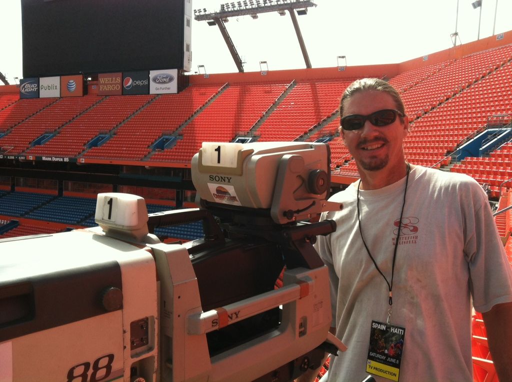 Setting up for a soccer game at Sun Life Stadium i