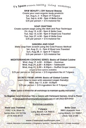 End of Summer Workshops and Special Events
