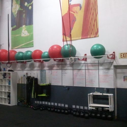 Kettlebells and exercise balls we use all the time