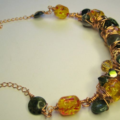 Aine~ copper wrapped necklace..jasper, crystal, an