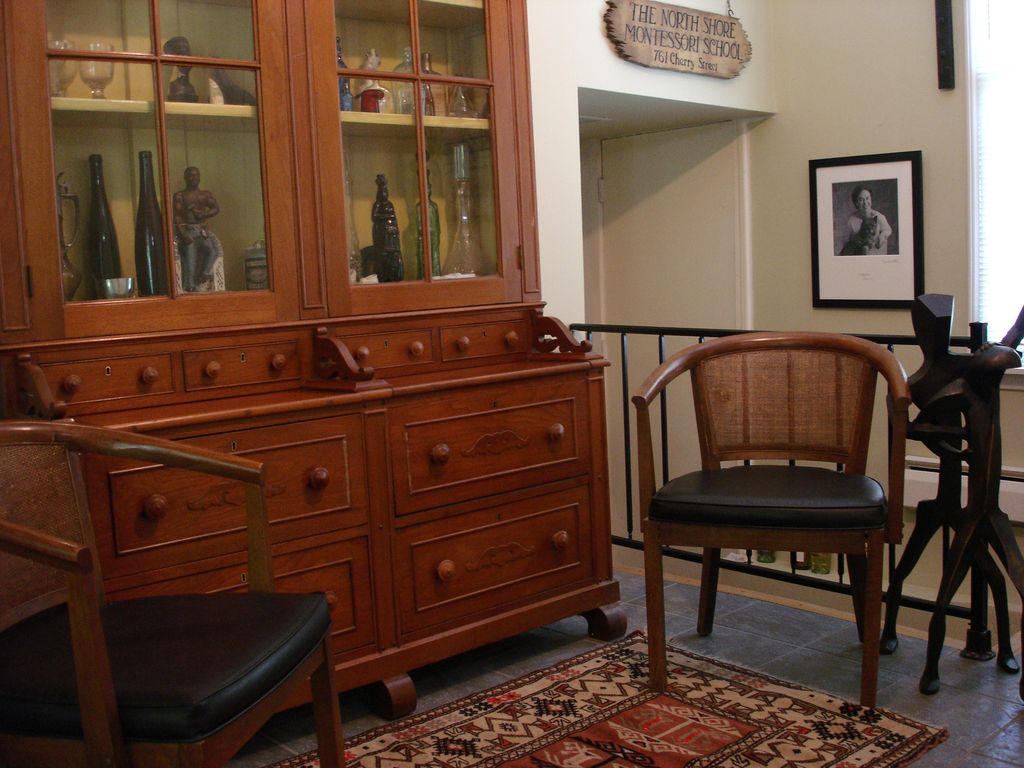 Entry foyer with owner's vintage furniture