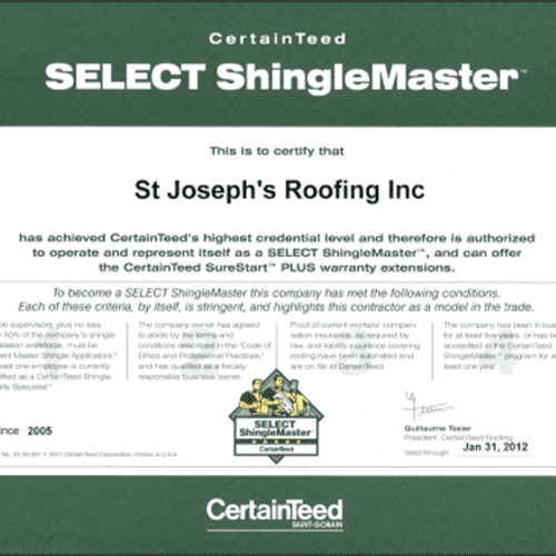 CertainTeed Select Shingle Master Certificate. Les