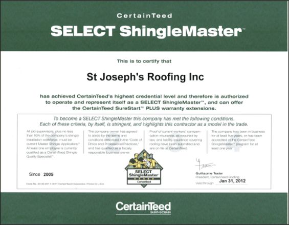 CertainTeed Select Shingle Master Certificate. Les