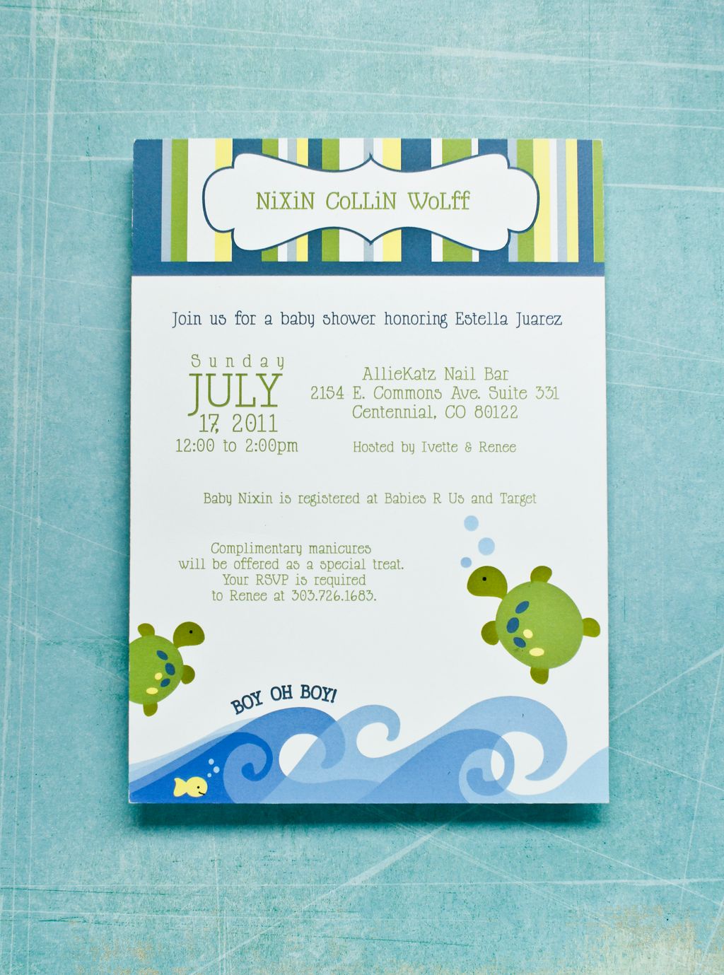 Baby Shower Invitation. Nursery Theme - Turtles!