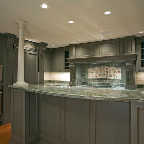 Custom kitchen with paint and stained cabinets, al