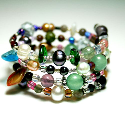 One of a kind multi-gemstone and pearl bracelet.