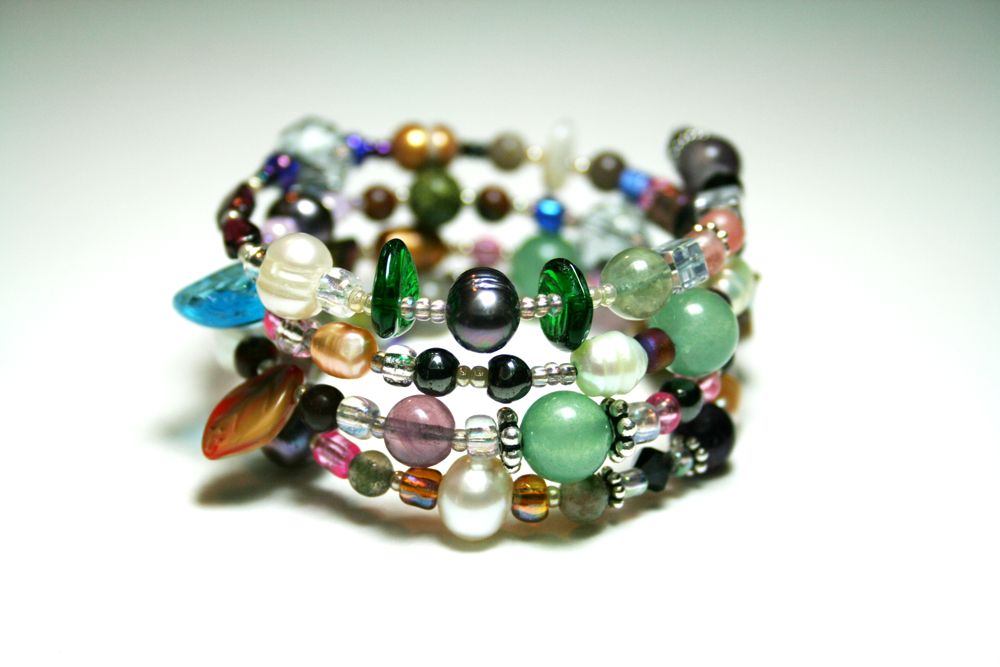One of a kind multi-gemstone and pearl bracelet.