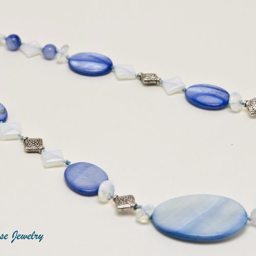 Blue Mother of Pearl and Fire Opal Necklace