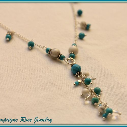 Turquoise, Crystal Quarts and White Howlite Neckla