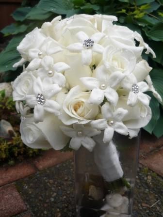 Bridal bouquet of white stephanotis with rhineston