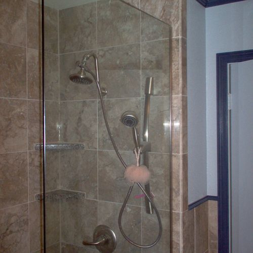 Shower in bathroom of home in Irving.  We did a to