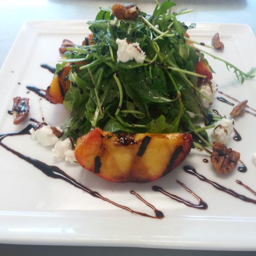 Arugula and Grilled Peach Salad with Goat cheese a