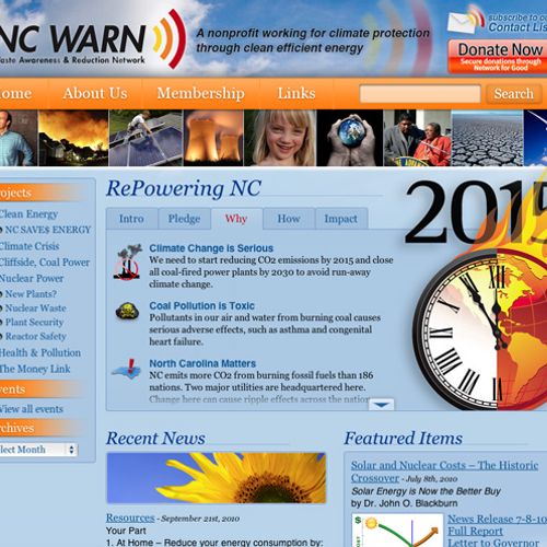 website for NC WARN, non-profit in Durham dedicate