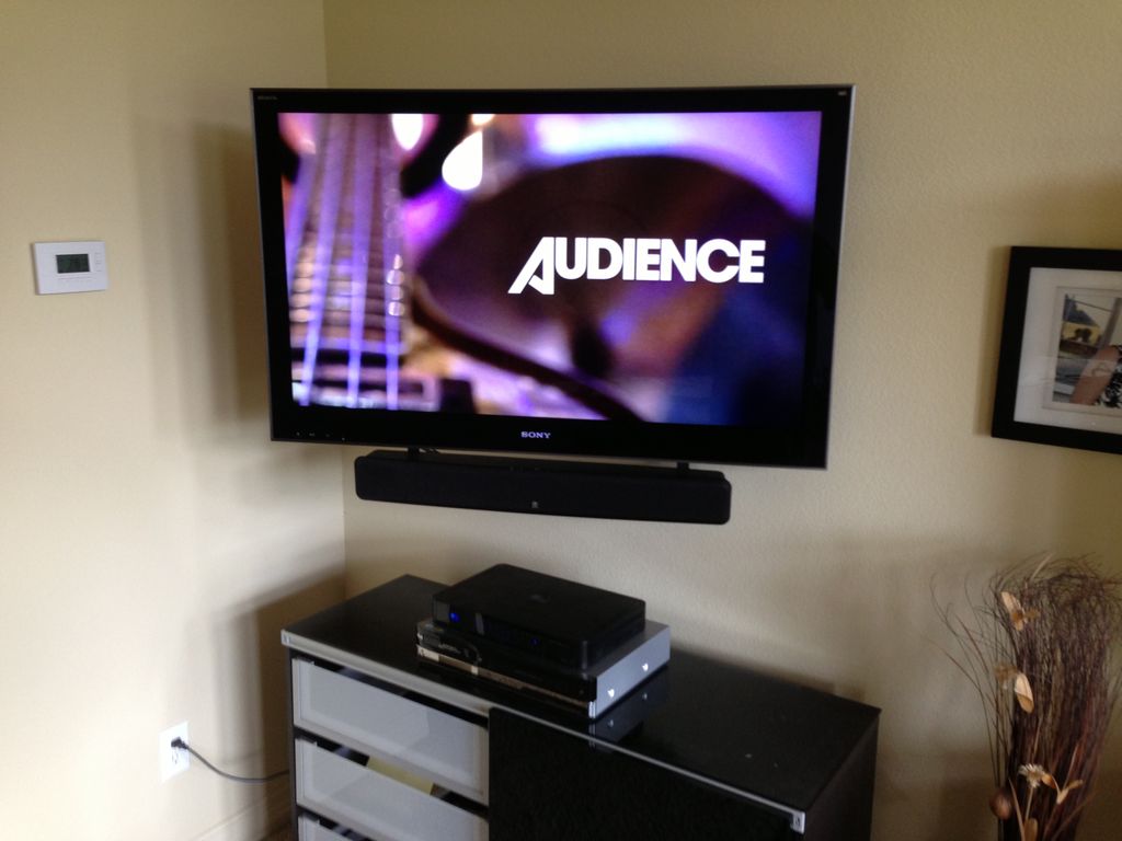 47in TV on pivot wall mount wait a sound bar insta