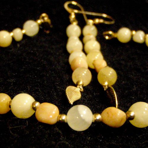 Mother of Pearl, and Golden Jade Pebble bracelet a