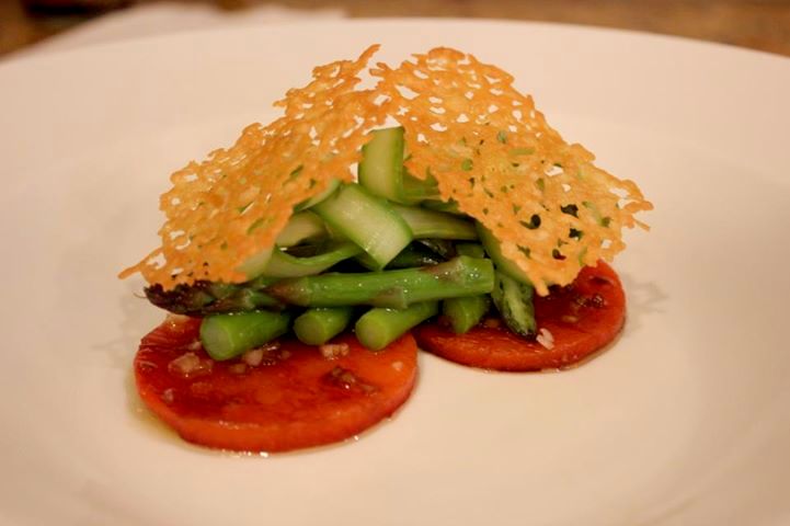 Marinated bell peppers, blanched asparagus with al