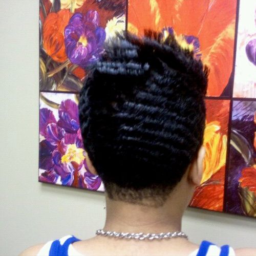 Back View Short cut styled in a MoHawk