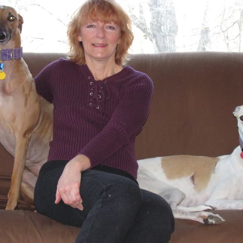 Suzanne -owner with her 2 greyhounds