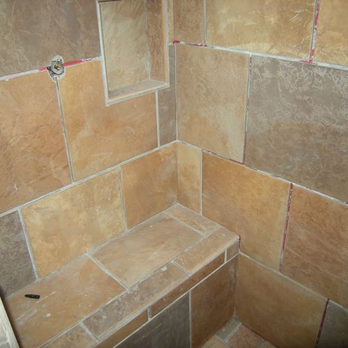 complete tile shower in progress