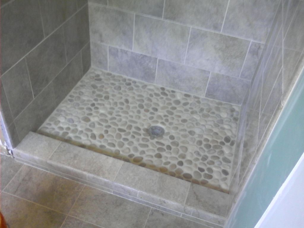 Custom Shower Pan with River Rock