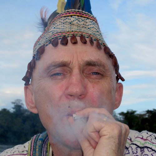 In full ceremonial gear using jungle tobacco (mopa