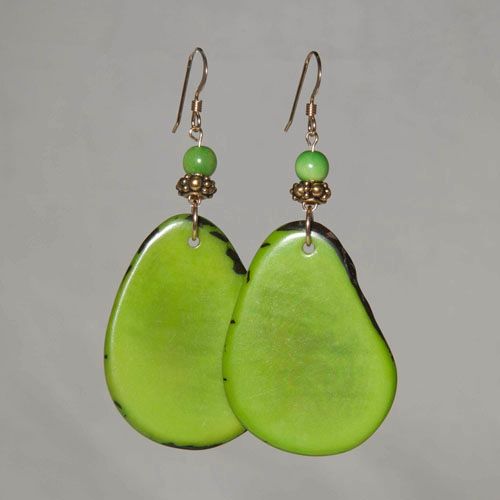 Lime Green Tagua Nut Earrings - Tagua is a nut fro