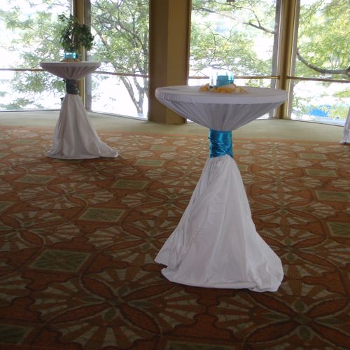 high top cocktail tables with silver and ocean blu