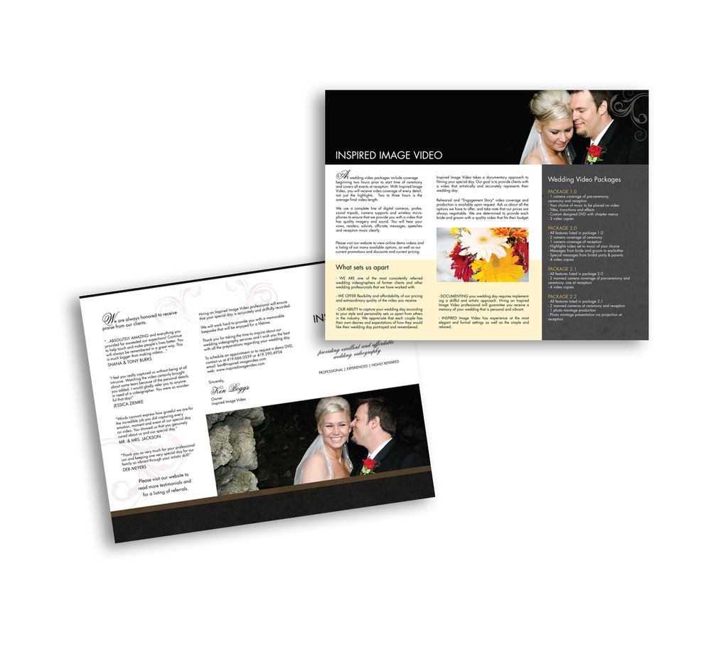 Creative brochure design for videographer.