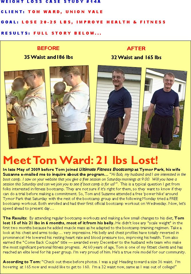 Tom Ward of Union Vale, NY lost 21 pounds of fat, 