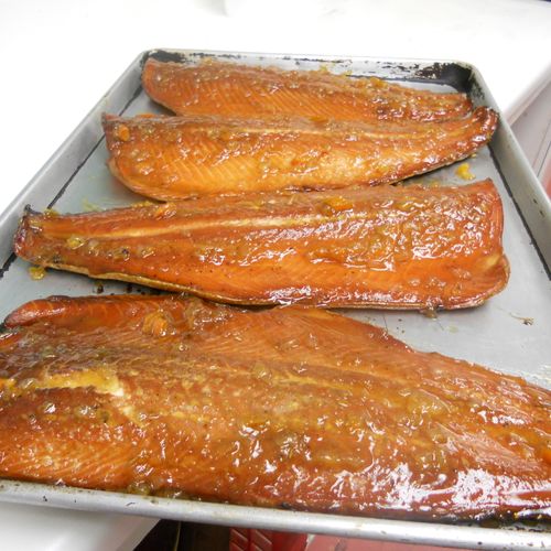 Uptown Apricot Smoked Salmon. Very popular for par
