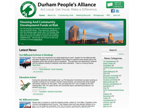 website for the Durham People's Alliance, a citize