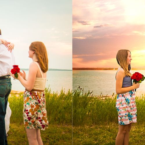 Before and after retouch/edit of a wedding