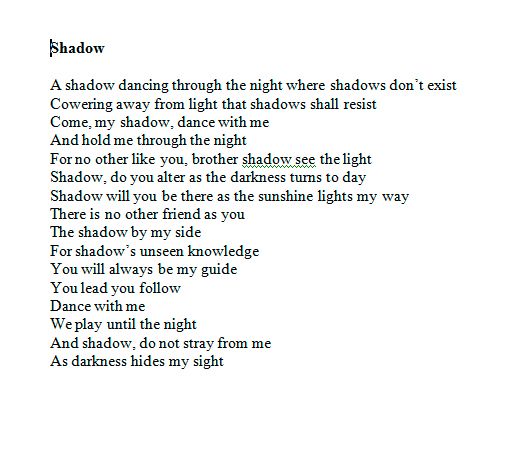 Shadow - 1 of several poems chosen to be read at I