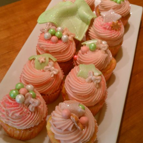Pretty Pink and Green Baby Shower Cupcakes