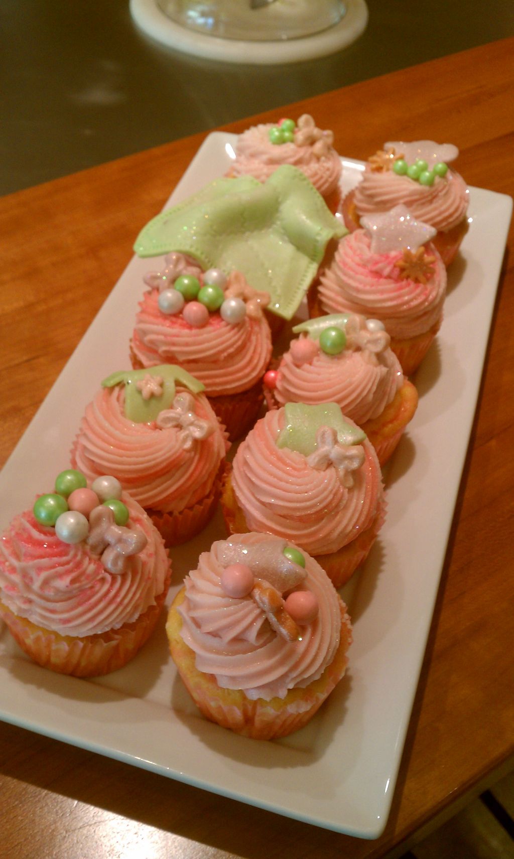 Pretty Pink and Green Baby Shower Cupcakes