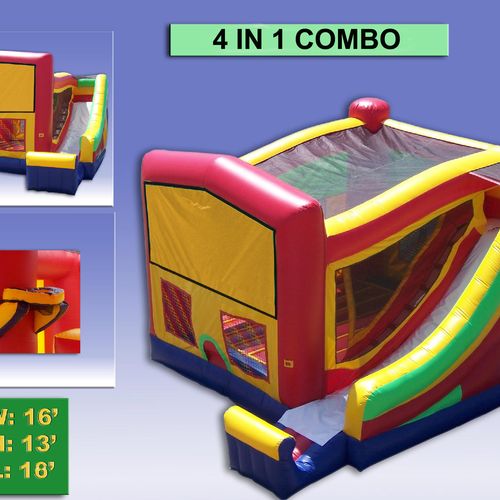 4 in 1 Combo. Includes large bounce room, basket b