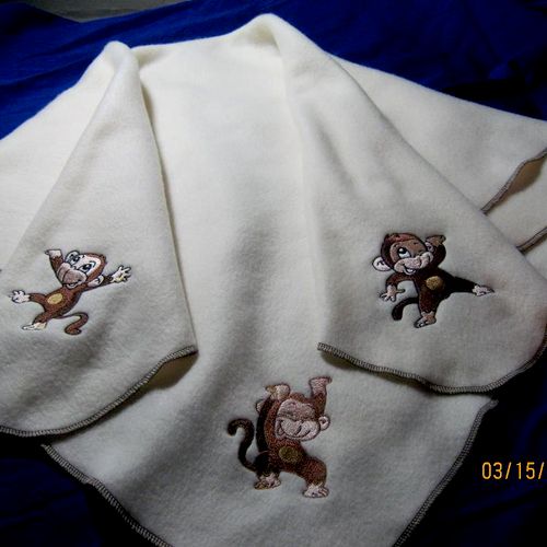 Baby blankets made of fleece.   I embroider a desi